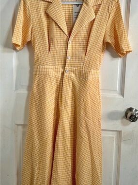 Yellow Gingham Button-Front Midi Dress